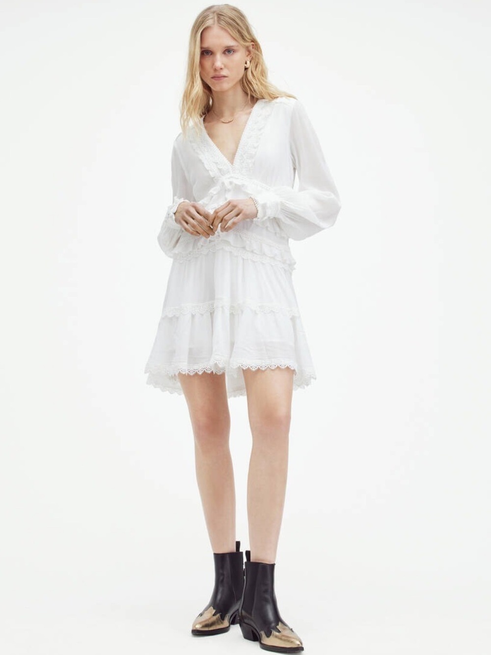 AllSaints Zaphia Long Sleeve Babydoll Minidressq
